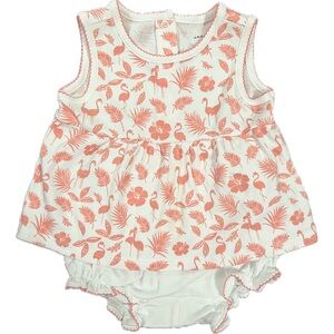 Janie and Jack White & Coral Flamingo Print Dress and Bloomer Set NWOT 3-6 Mos